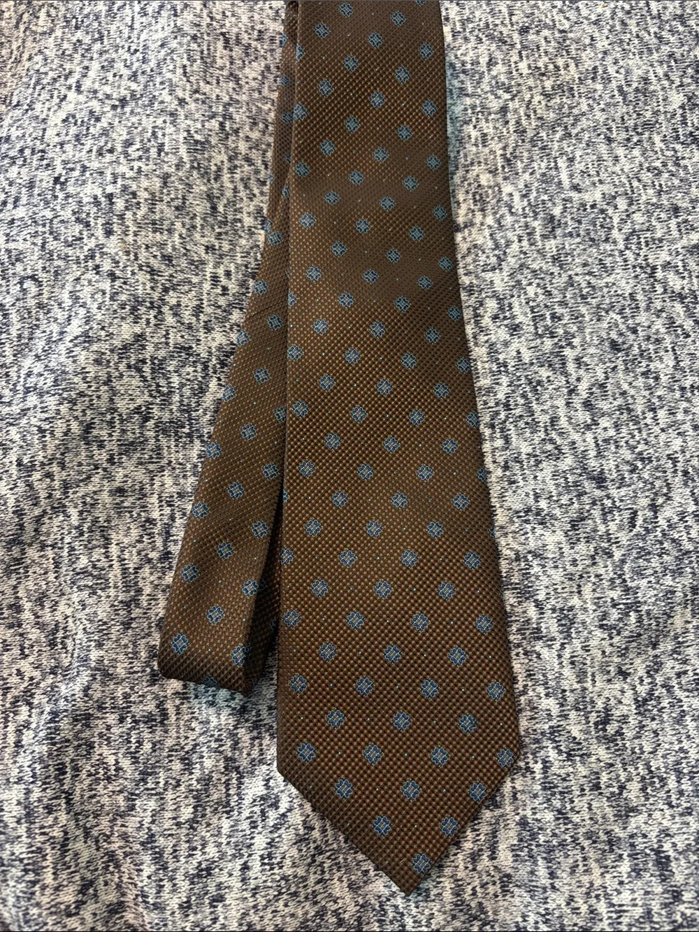 Brown Tie with Blue Geometric Dots